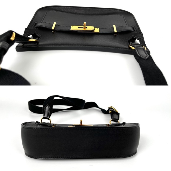HERMES Mini Jypsiere Black Evercolor Leather Gold Hardware Crossbody Bag - Picture 6 of 12